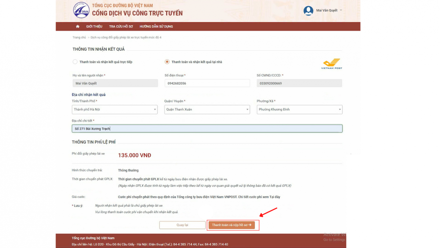 Thanh toán lệ phí trực tuyến